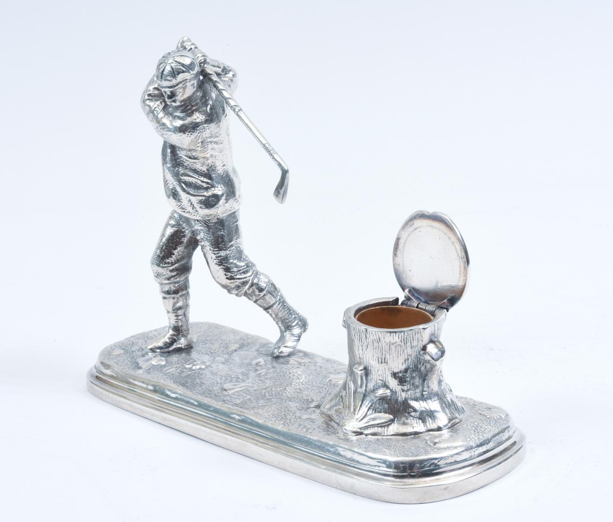Silver Plate English Sheffield Plated Inkwell or Golfer Design Details