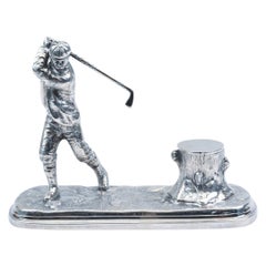 English Sheffield Plated Inkwell or Golfer Design Details