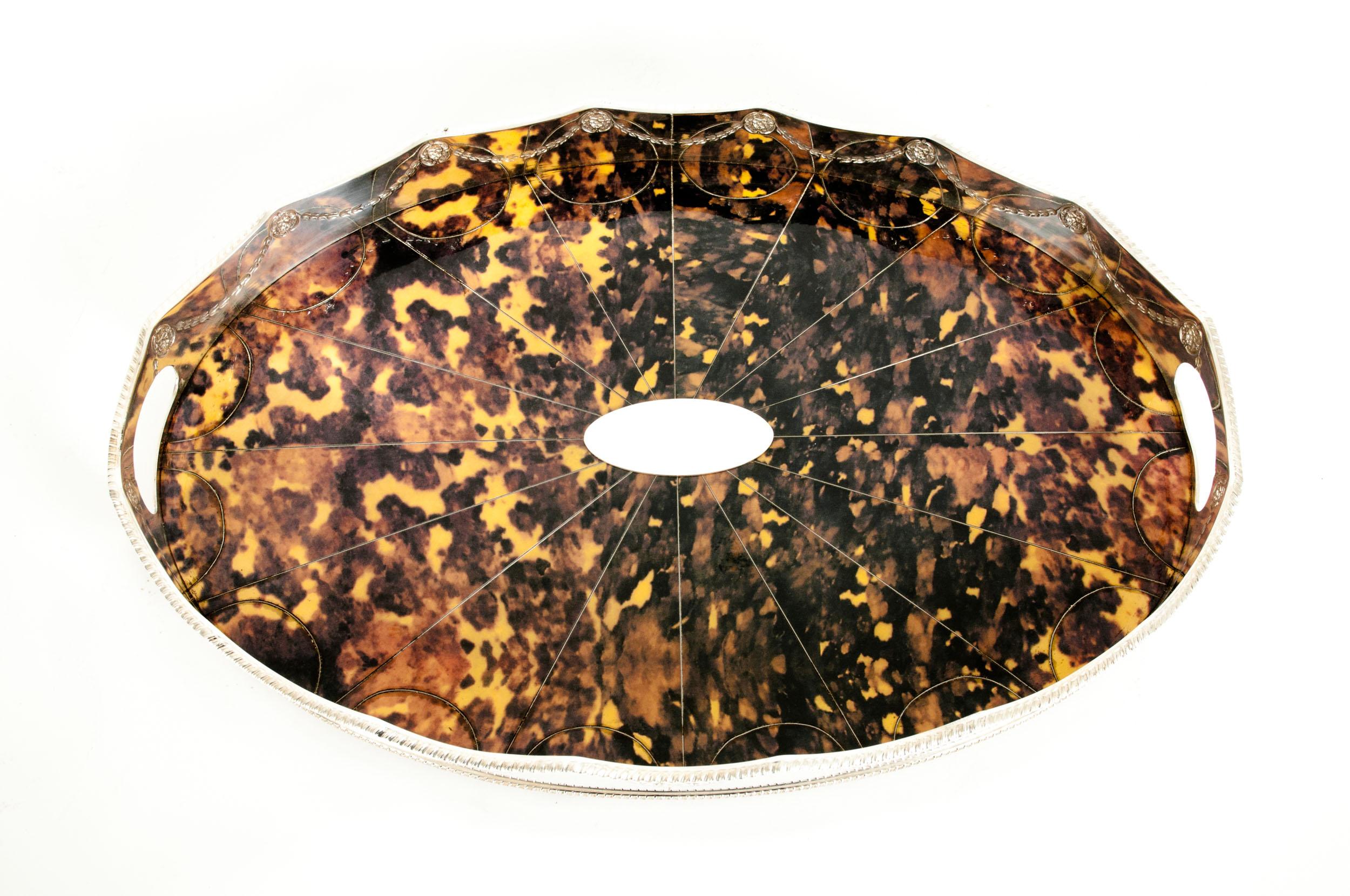 English Sheffield Plated Tortoise Shell Interior Barware Tray In Excellent Condition In Tarry Town, NY