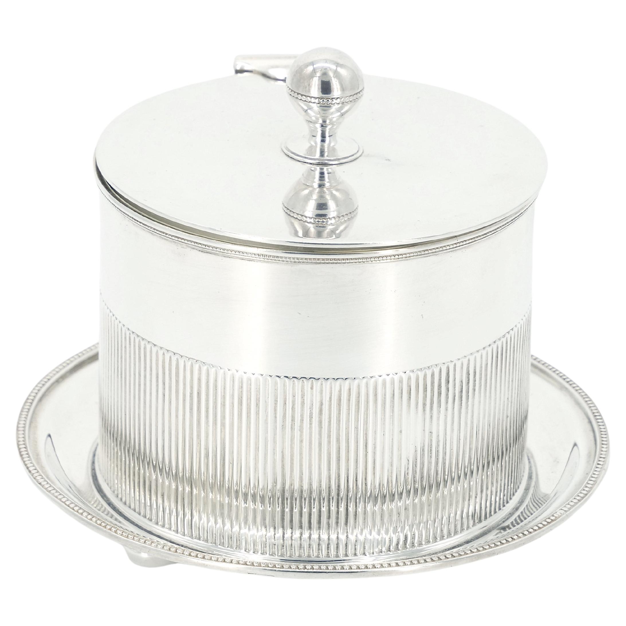 English Sheffield Silver Plate Covered Round Shape Tea Caddy For Sale
