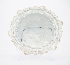 English Sheffield Silver Plate / Engraved Interior Round Serving Tray