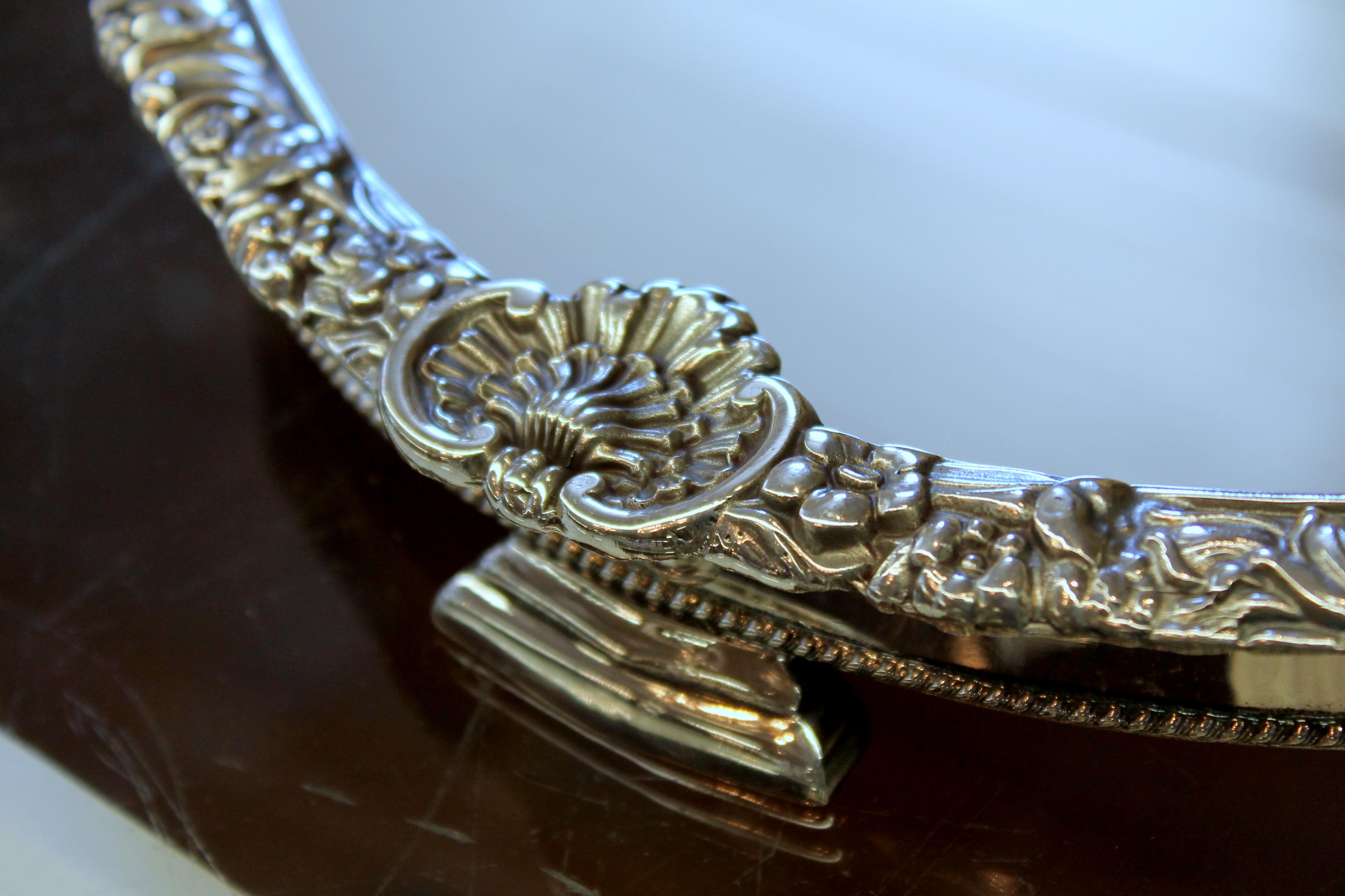 English Sheffield Silver Plate Repro, Rococo Style Three-Section Mirror Plateau In New Condition In Charleston, SC