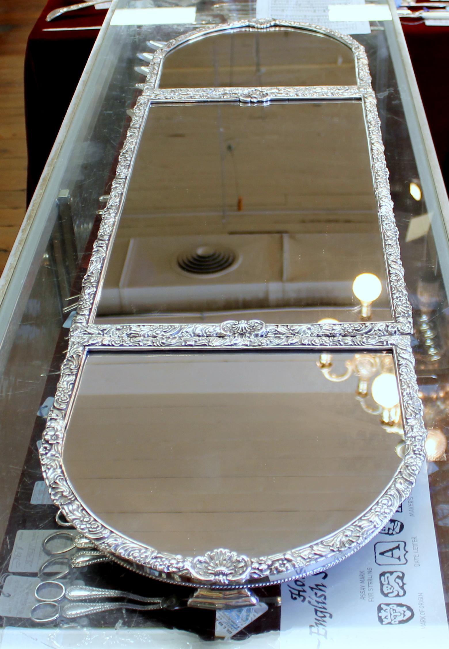 Contemporary English Sheffield Silver Plate Repro, Rococo Style Three-Section Mirror Plateau