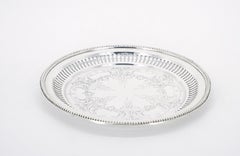 English Sheffield Silver Plate Round Shape / Engraved Serving Tray