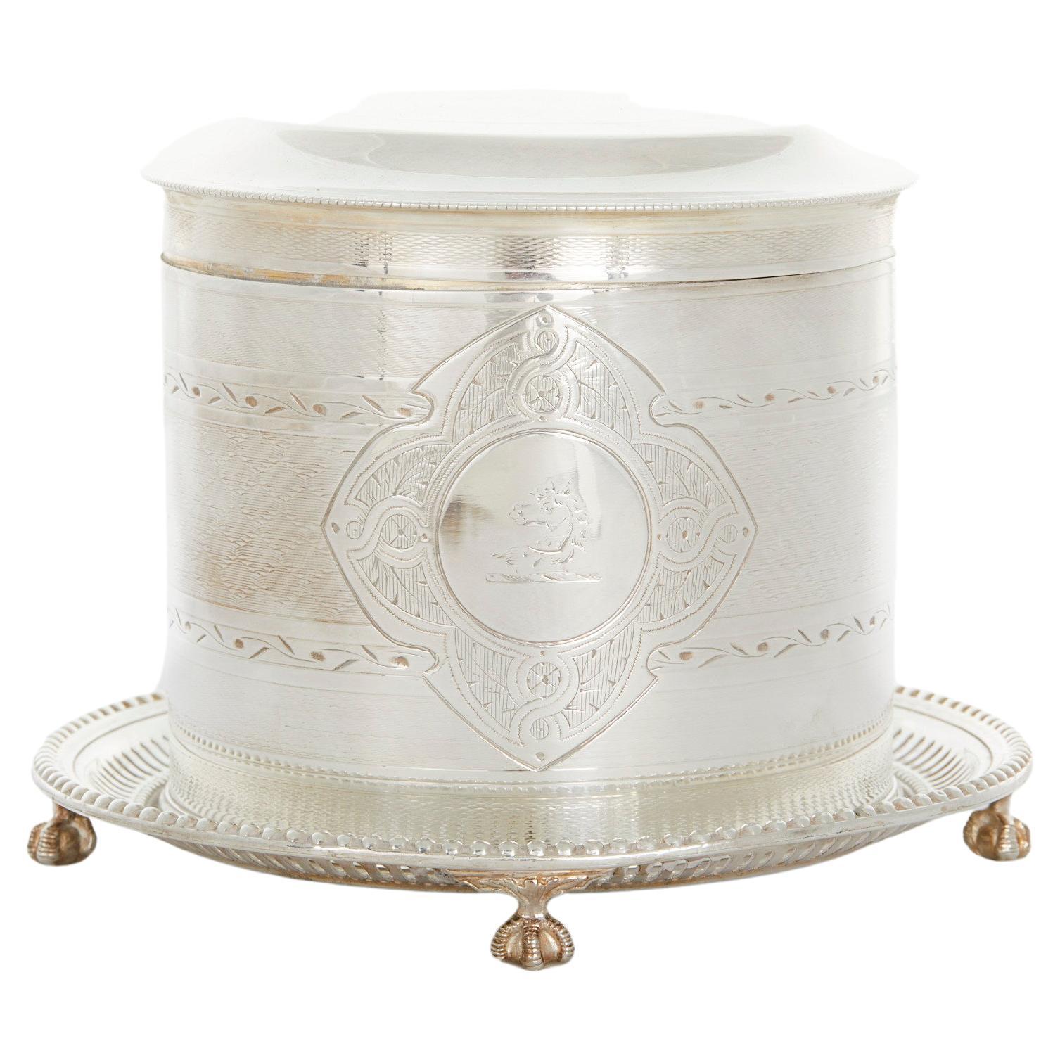 English Sheffield Silver Plate Tea Caddy  For Sale