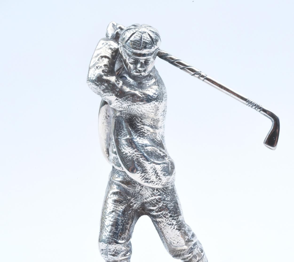 20th Century English Sheffield Silver Plated Inkwell with Golfer Design Details