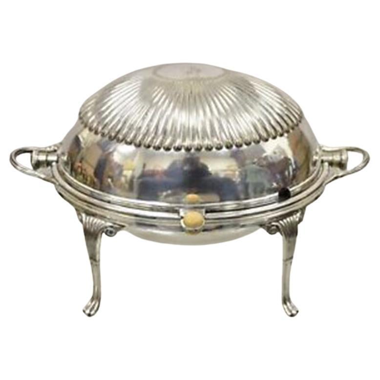 English Sheffield Victorian Silver Plated Rotating Dome Serving Dish Warmer For Sale