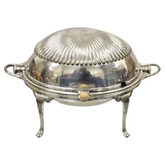 English Sheffield Victorian Silver Plated Rotating Dome Serving Dish Warmer