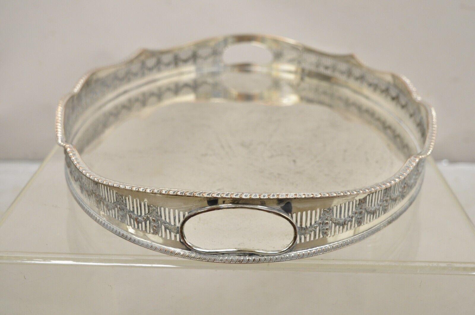 English Sheffield William Adams Silver Plated Pierced Drape Gallery Oval Tray For Sale 4