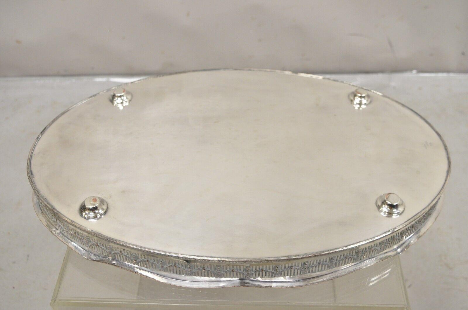 English Sheffield William Adams Silver Plated Pierced Drape Gallery Oval Tray For Sale 5