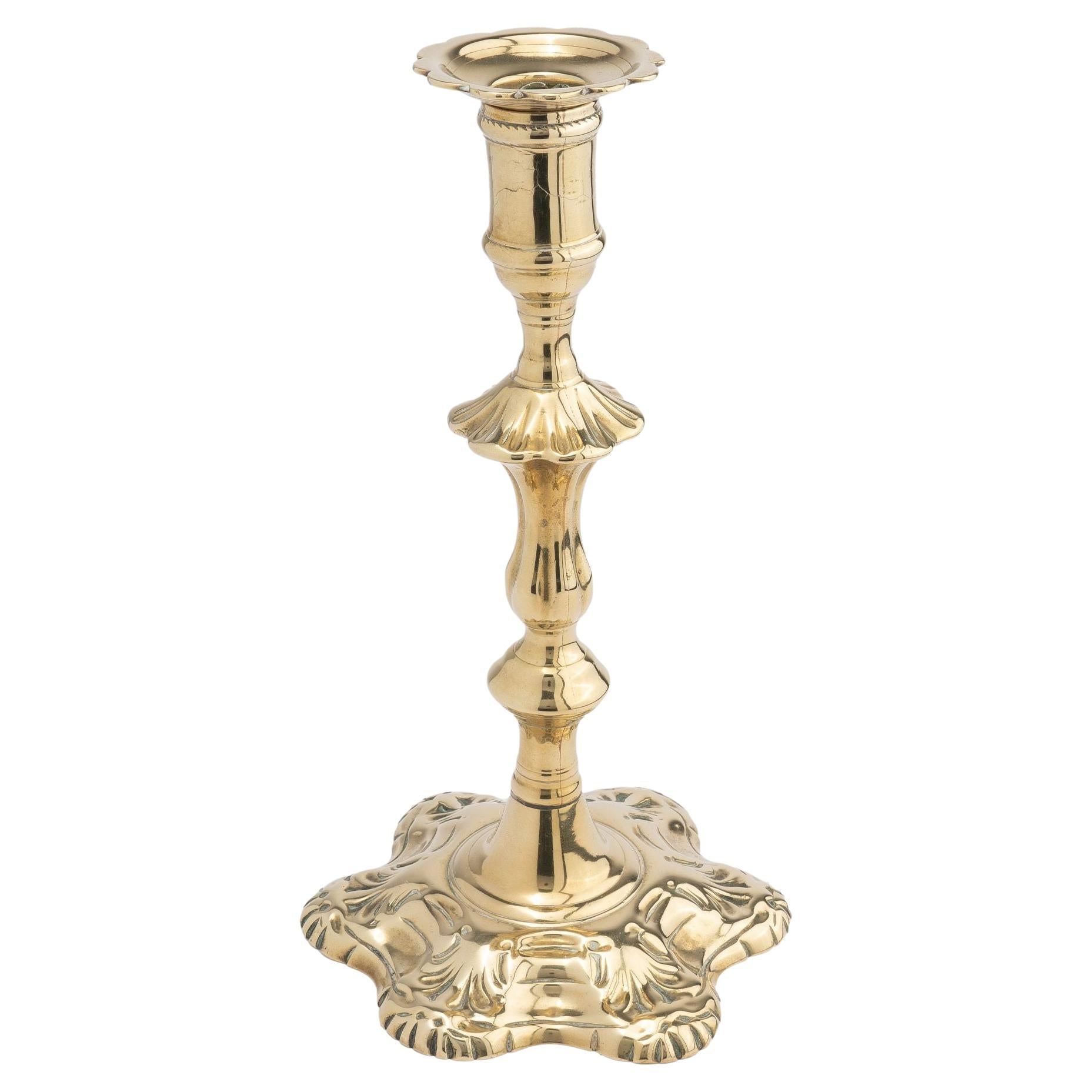 English shell base Queen Anne candlestick, 1760