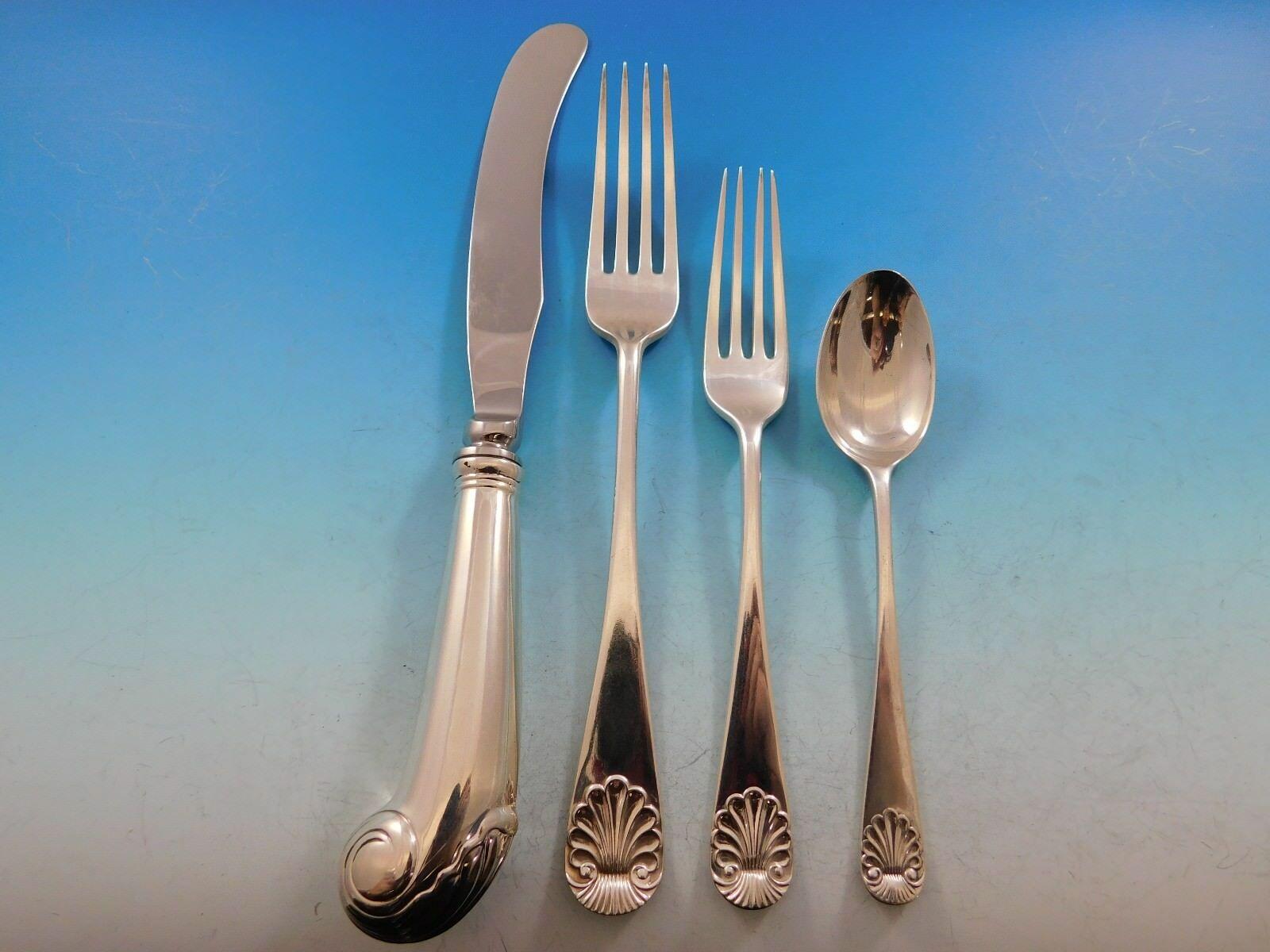 English Shell by Crichton Brothers Sterling Silver Flatware Set Service English In Excellent Condition In Big Bend, WI