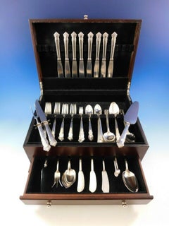English Shell by Lunt Sterling Silver Flatware Set Service 84 Pcs M Monogram