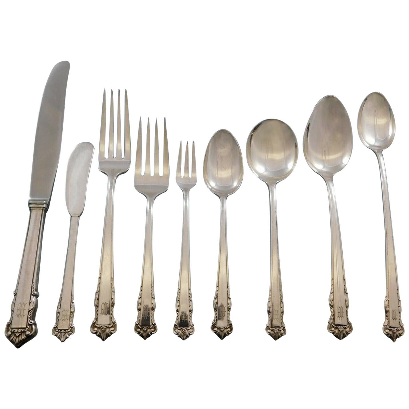 English Shell by Lunt Sterling Silver Flatware Set Service 84 Pcs M Monogram