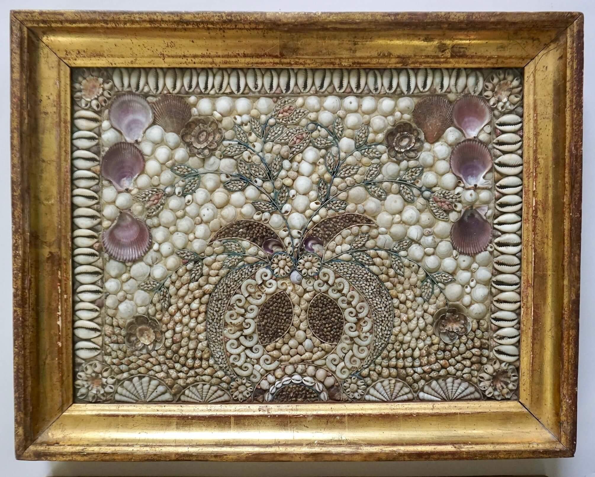 Hand-Crafted English Shellwork Pictures in Original Giltwood Frames, Set of Three, circa 1840 For Sale