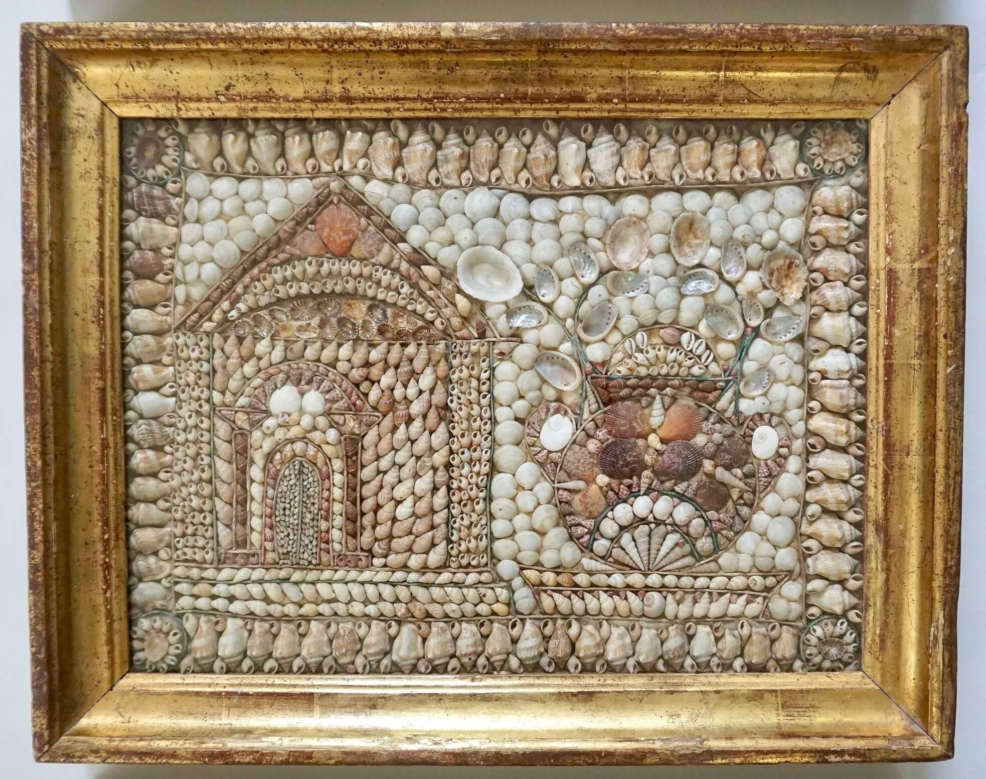 19th Century English Shellwork Pictures in Original Giltwood Frames, Set of Three, circa 1840 For Sale