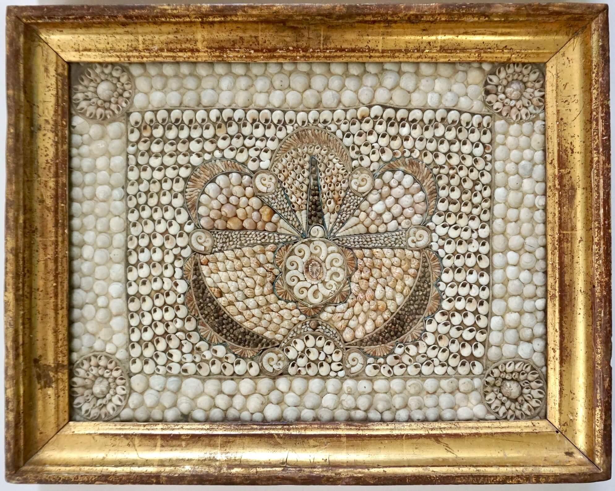 English Shellwork Pictures in Original Giltwood Frames, Set of Three, circa 1840 For Sale 2