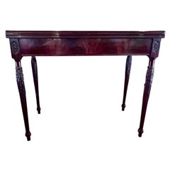 English Sheraton Mahogany Flip Top Games Table with Gilt-Tooled Leather Top 
