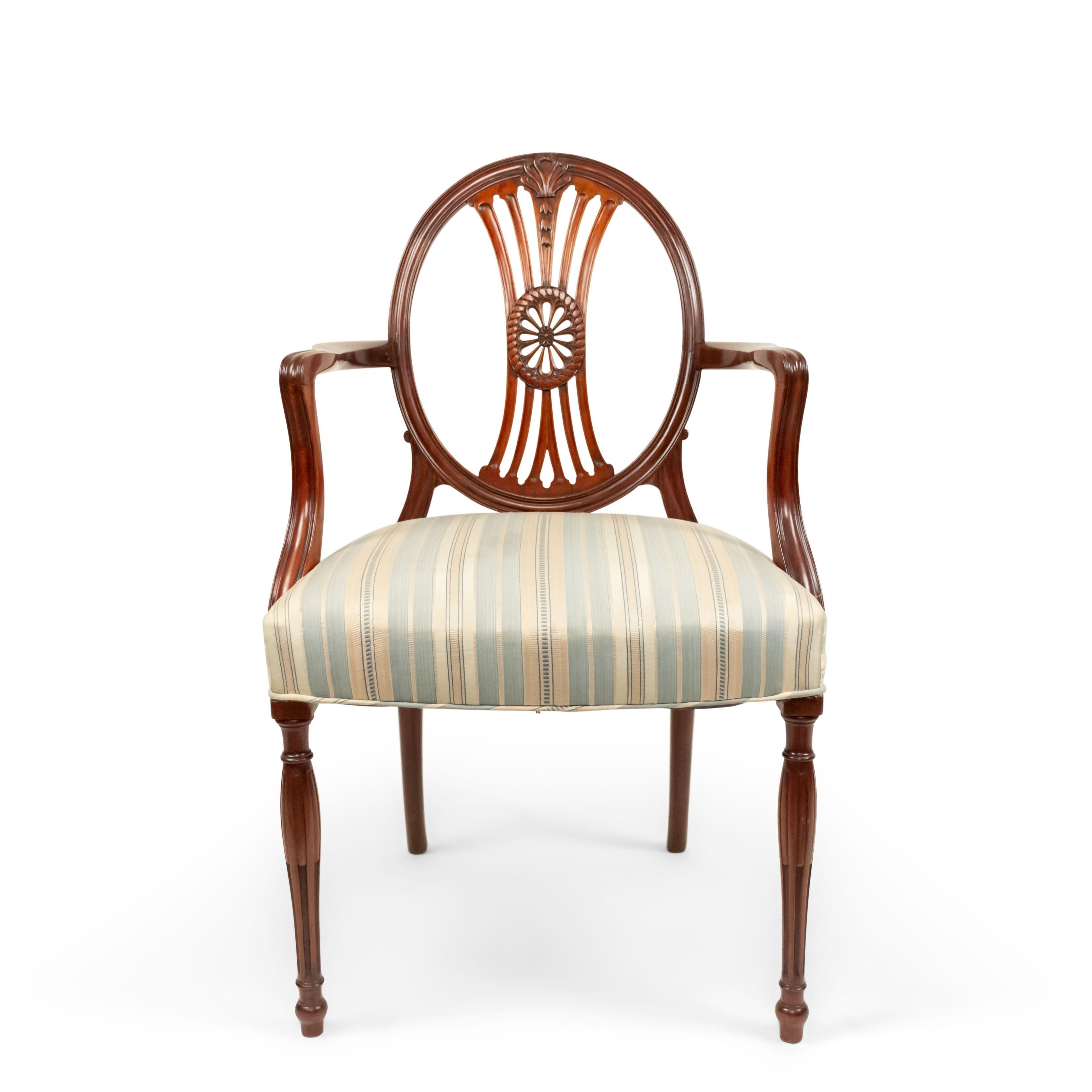 Upholstery English Sheraton Mahogany Medallion Chairs For Sale