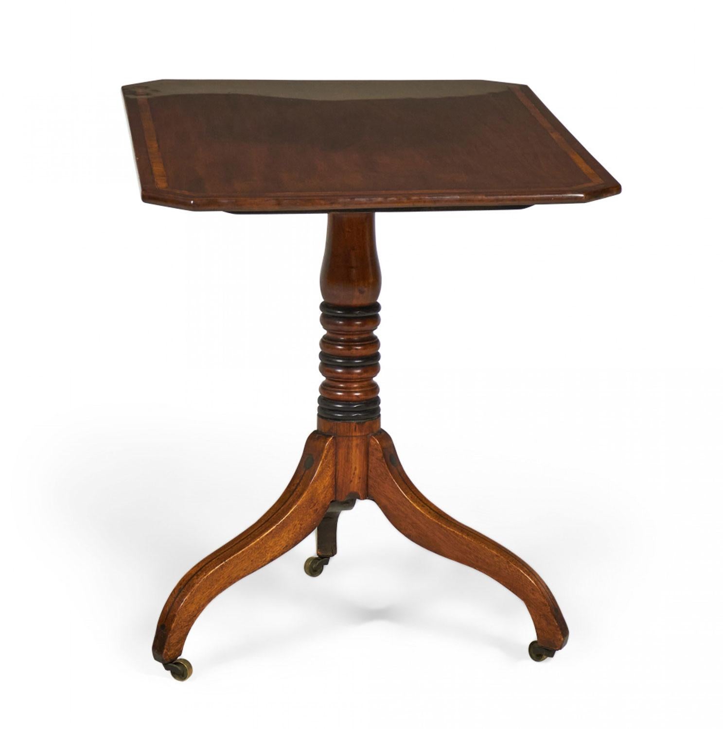 Brass English Sheraton Mahogany Tilt Top Tea Table For Sale