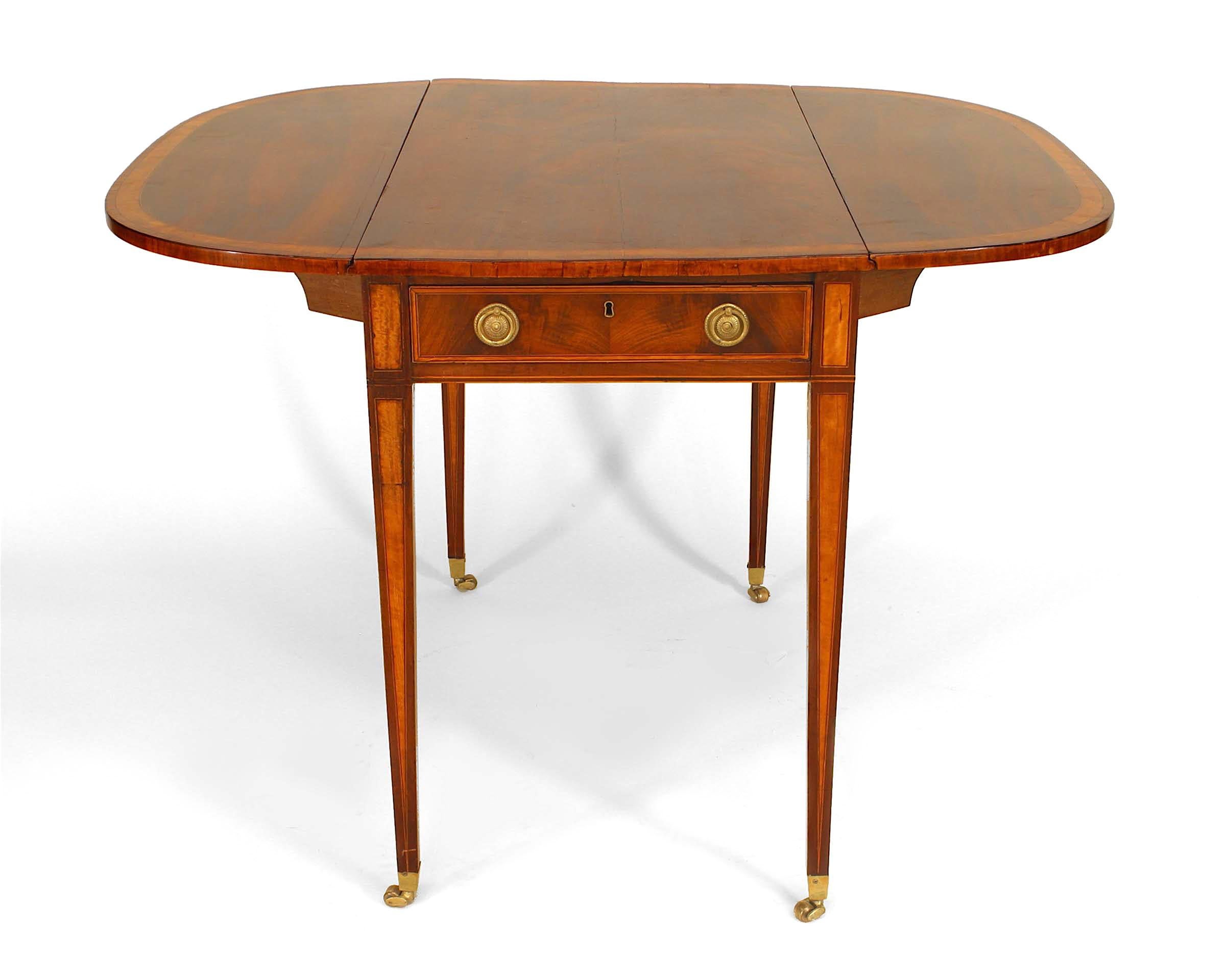 English Sheraton style (18th century) mahogany pembroke table with satinwood inlay and a drawer (11