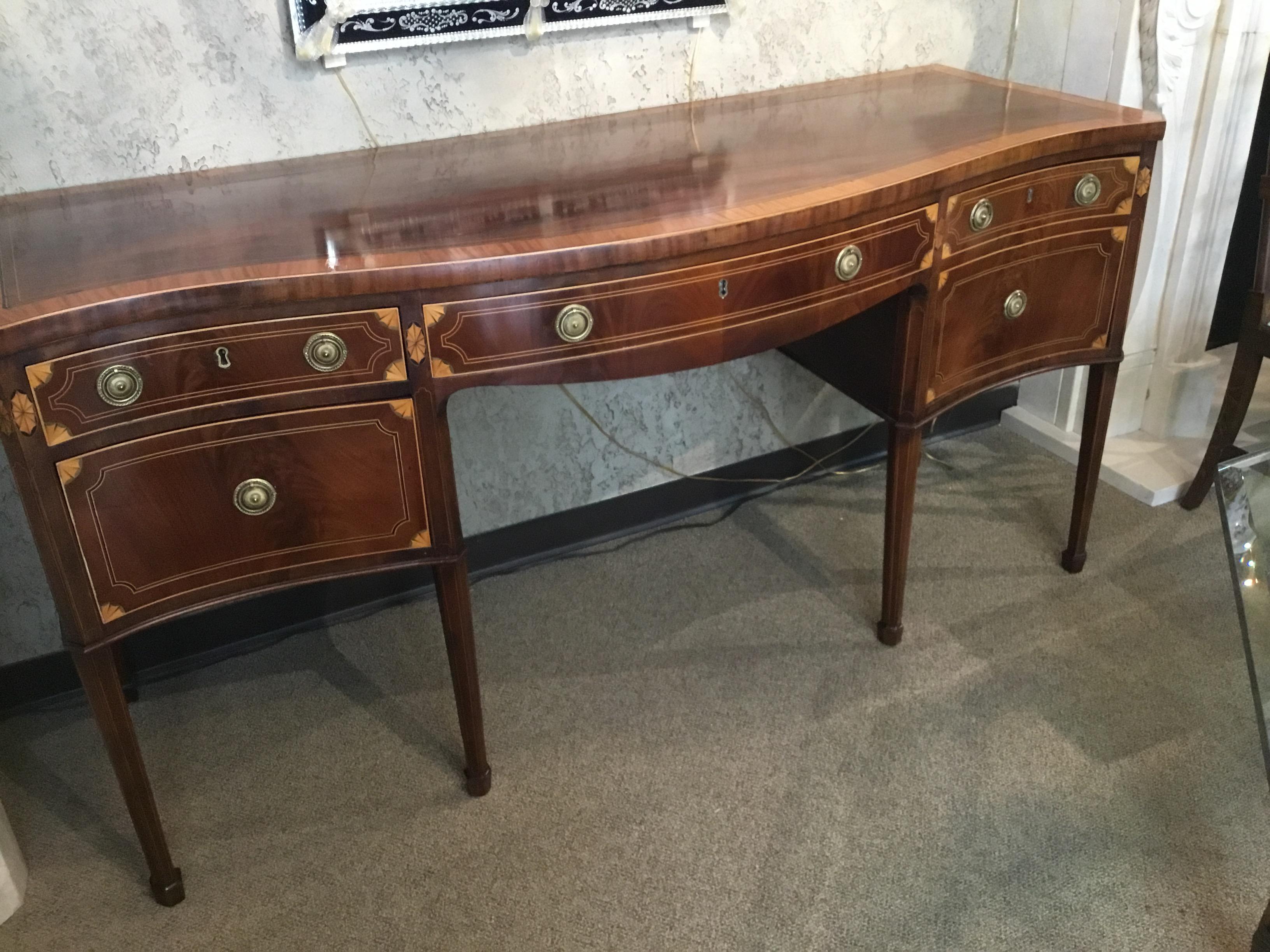 English Sheraton-Style Buffet/Sideboard Flame Mahogany with Satinwood and Ebony For Sale 3