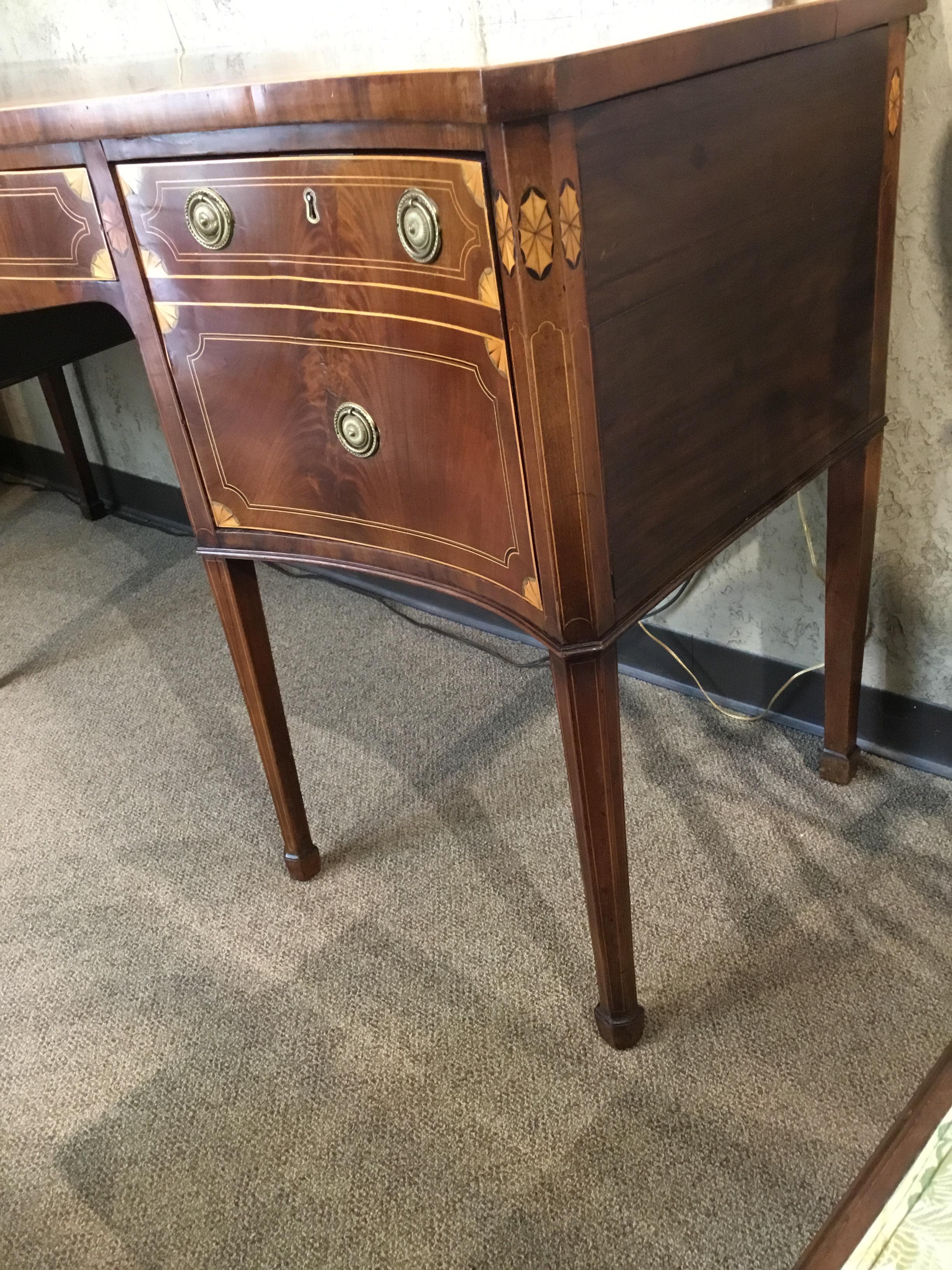 English Sheraton-Style Buffet/Sideboard Flame Mahogany with Satinwood and Ebony For Sale 1