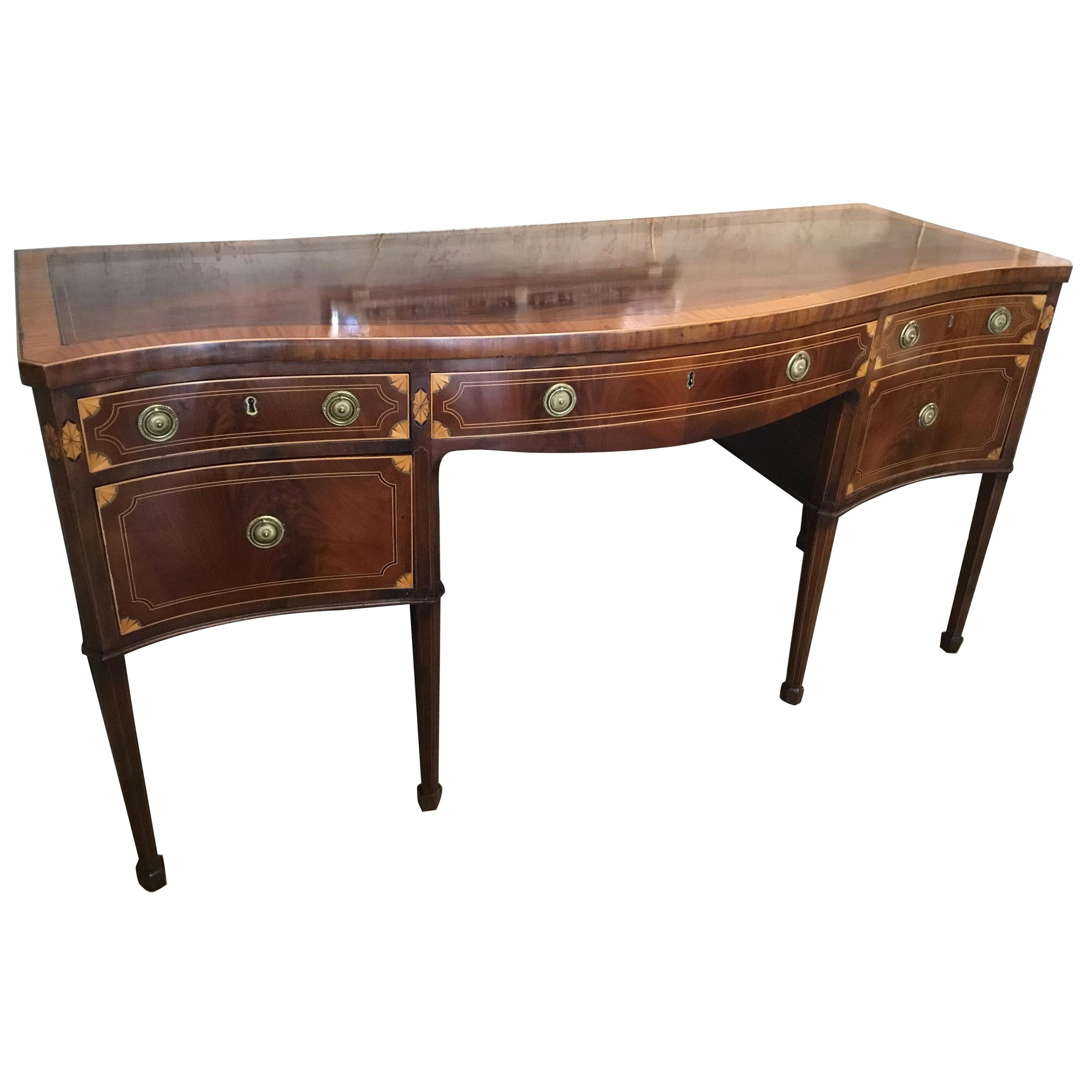 English Sheraton-Style Buffet/Sideboard Flame Mahogany with Satinwood and Ebony For Sale