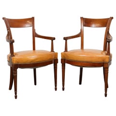 English Sheraton Style Carved Open Armchairs