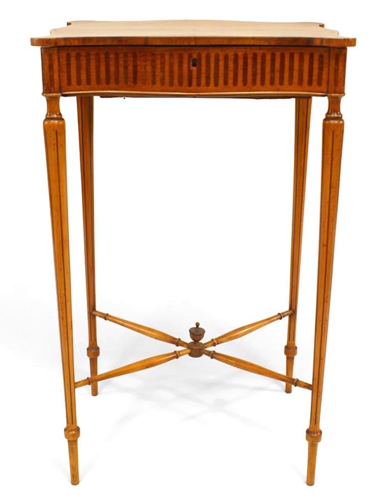 19th Century English Sheraton Satinwood and Mahogany Sewing Table For Sale