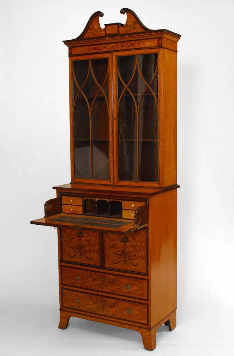 Inlay English Sheraton Satinwood Secretary For Sale