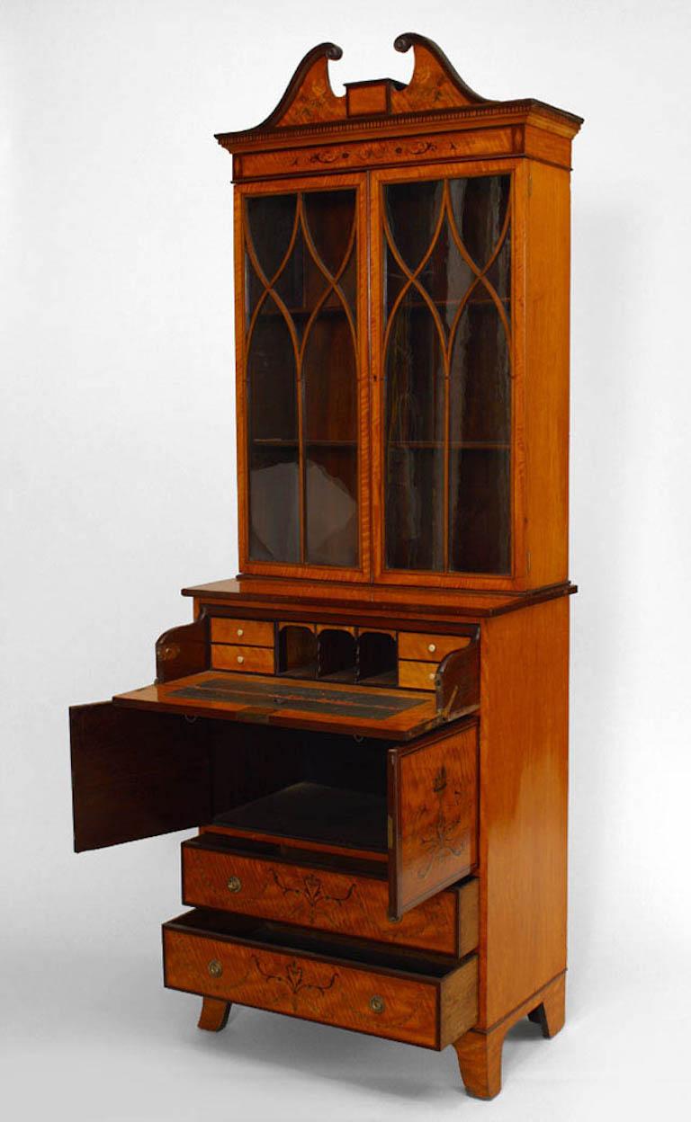 English Sheraton Satinwood Secretary In Good Condition For Sale In Queens, NY
