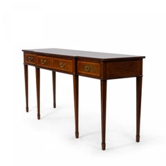 English Sheraton Style Mahogany and Satinwood Inlaid Console Table