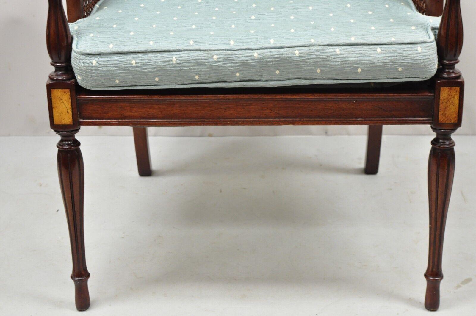 20th Century English Sheraton Style Regency Cane Arm Chair Mahogany Frame