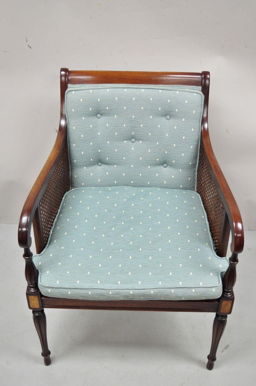 English Sheraton Style Regency Cane Arm Chair Mahogany Frame 1