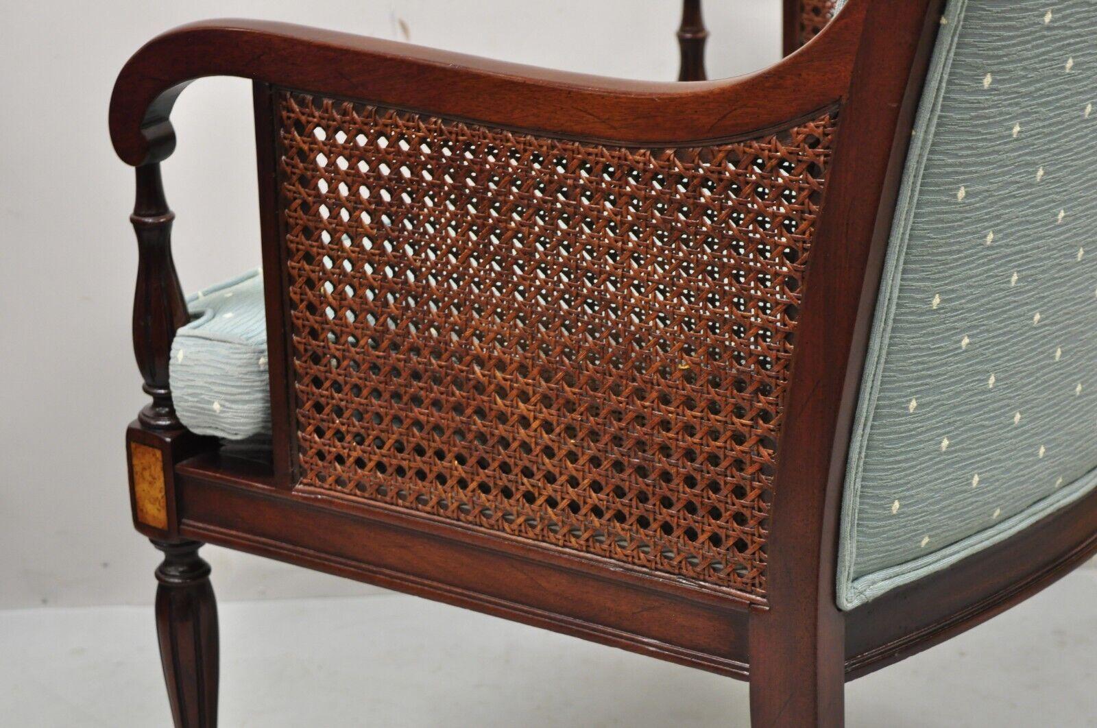 English Sheraton Style Regency Cane Arm Chair Mahogany Frame 4