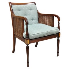 English Sheraton Style Regency Cane Arm Chair Mahogany Frame