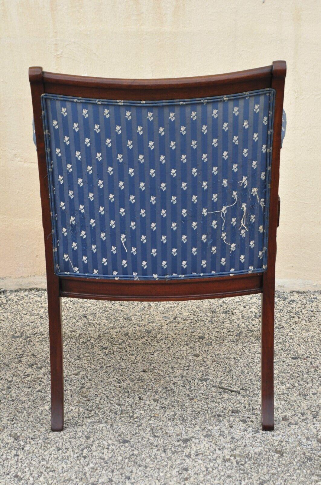 English Sheraton Style Regency Cane Mahogany Frame Lounge Arm Chairs, a Pair 4