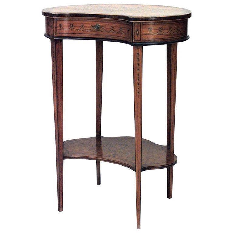 English Sheraton Satinwood Kidney End Table For Sale