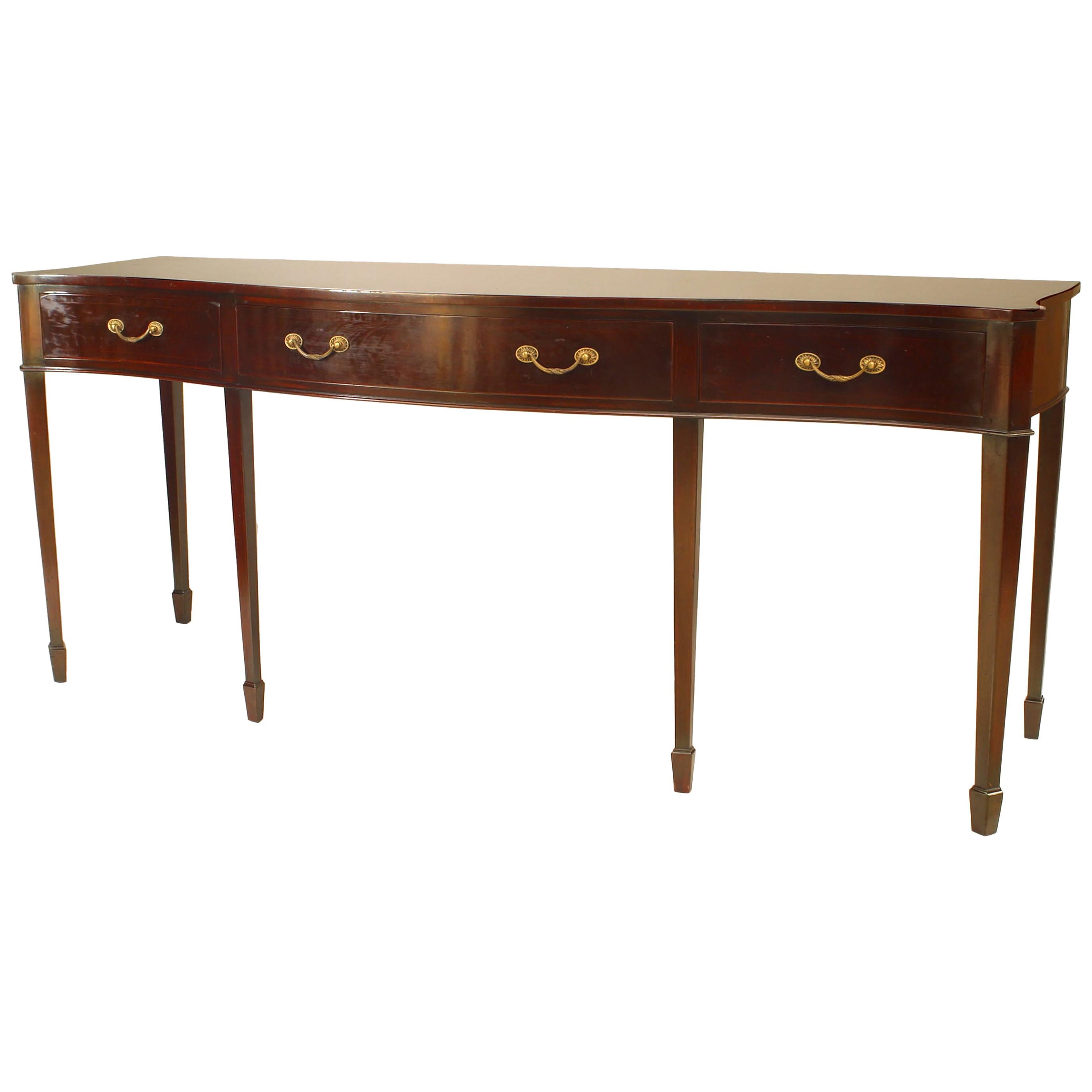 English Sheraton Mahogany Serpentine Console Table For Sale