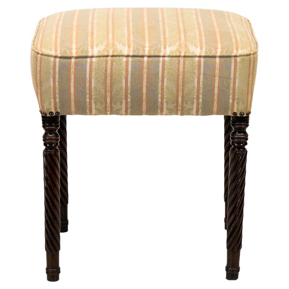 English Sheraton Upholstered Mahogany Stool For Sale