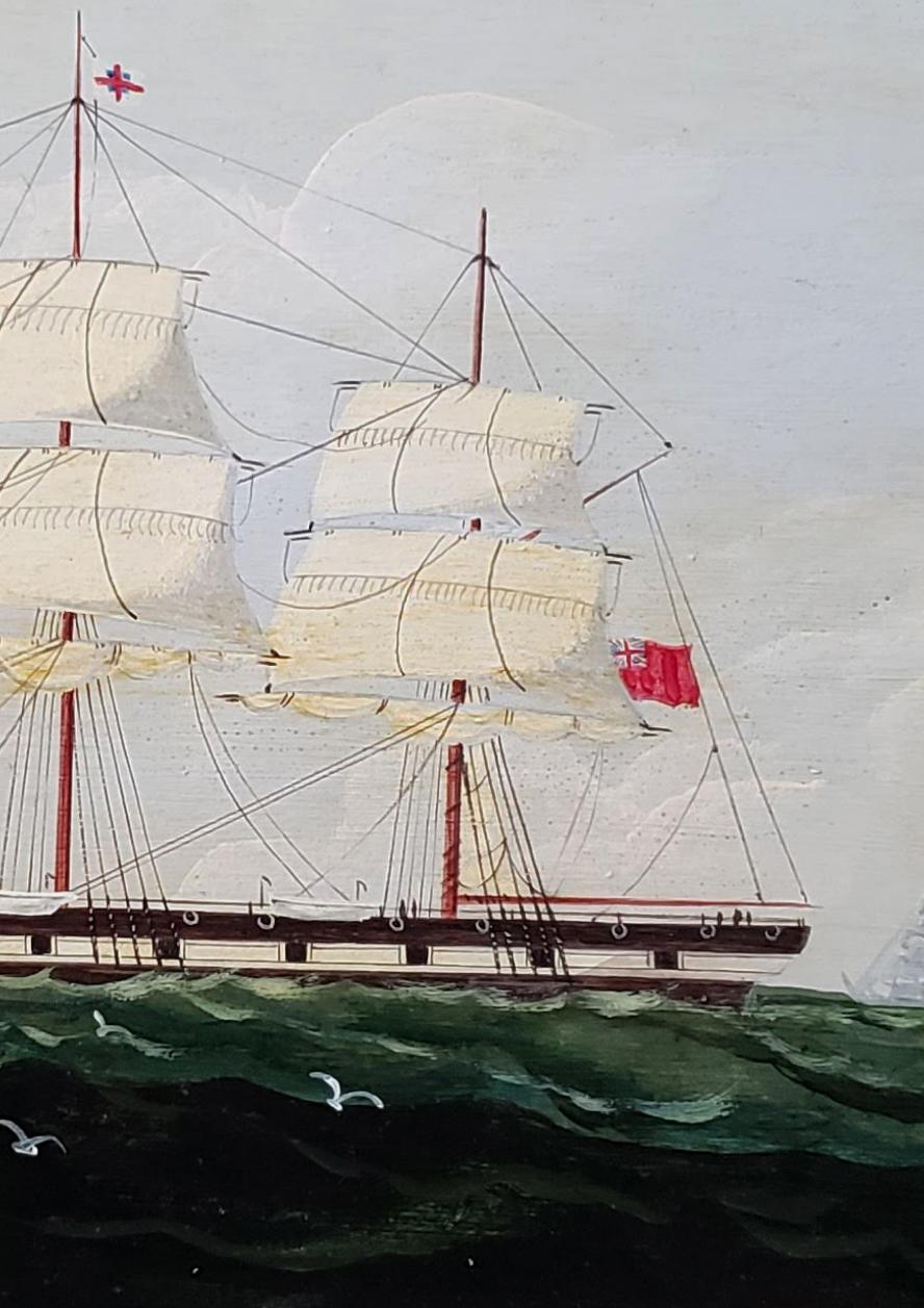 Victorian English Ship Painting of a Merchant Navy Clipper Ship, Oil on Board, circa 1860