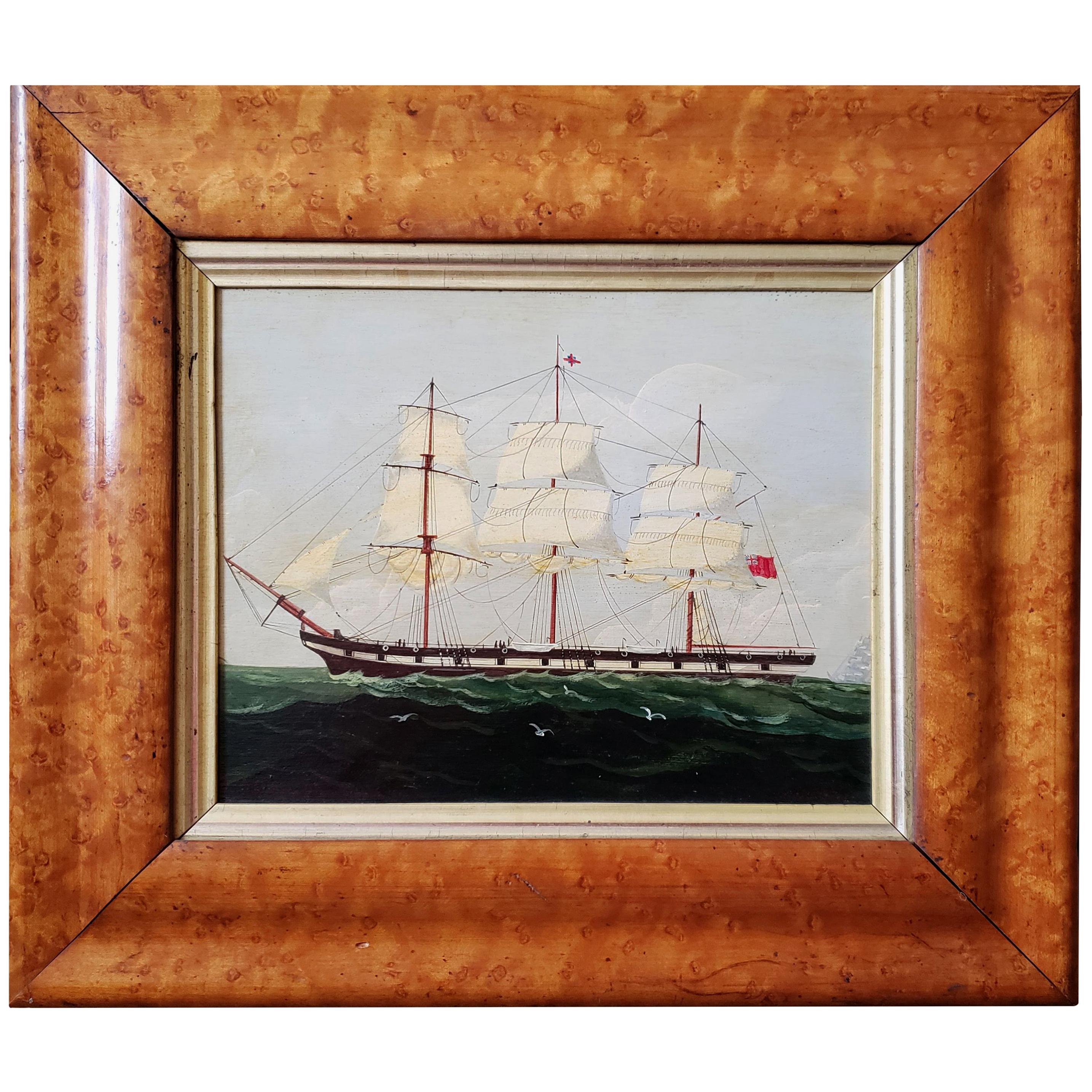 English Ship Painting of a Merchant Navy Clipper Ship, Oil on Board, circa 1860