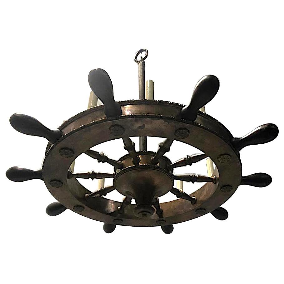 English Ship Wheel Chandelier For Sale