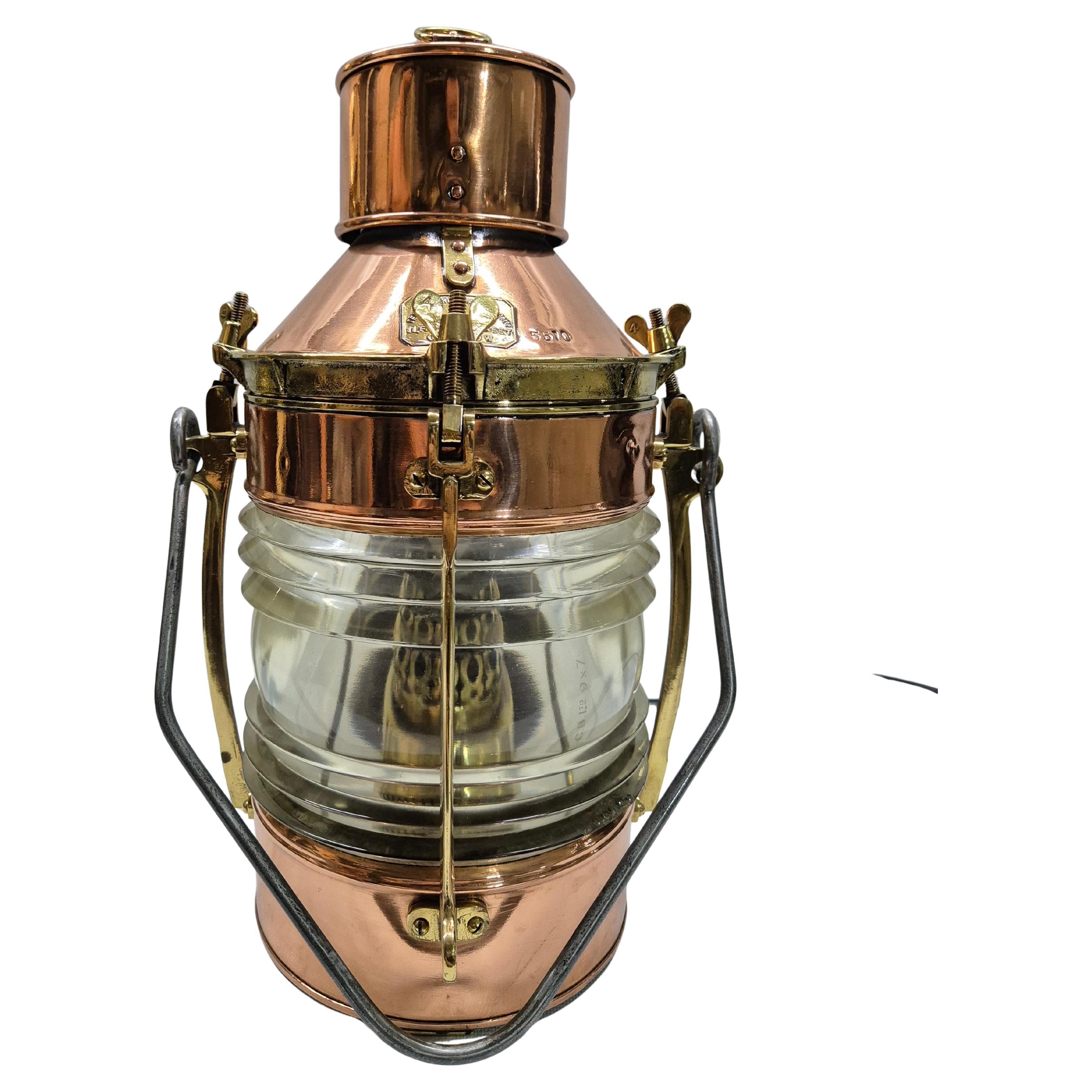 English Ship's Lantern in Copper Case with Two Lenses