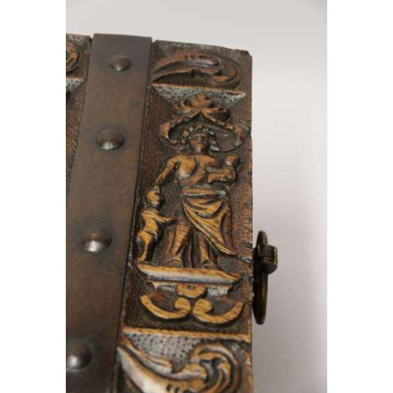English ships or country house carved oak and steel bound strong box, circa 1840 For Sale 7