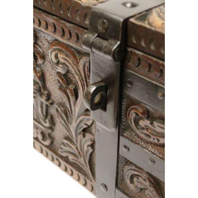 English ships or country house carved oak and steel bound strong box, circa 1840 For Sale 10