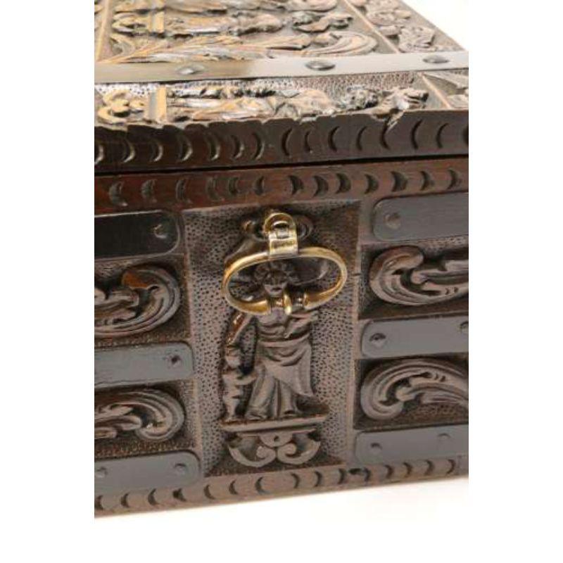 English ships or country house carved oak and steel bound strong box, circa 1840 For Sale 12