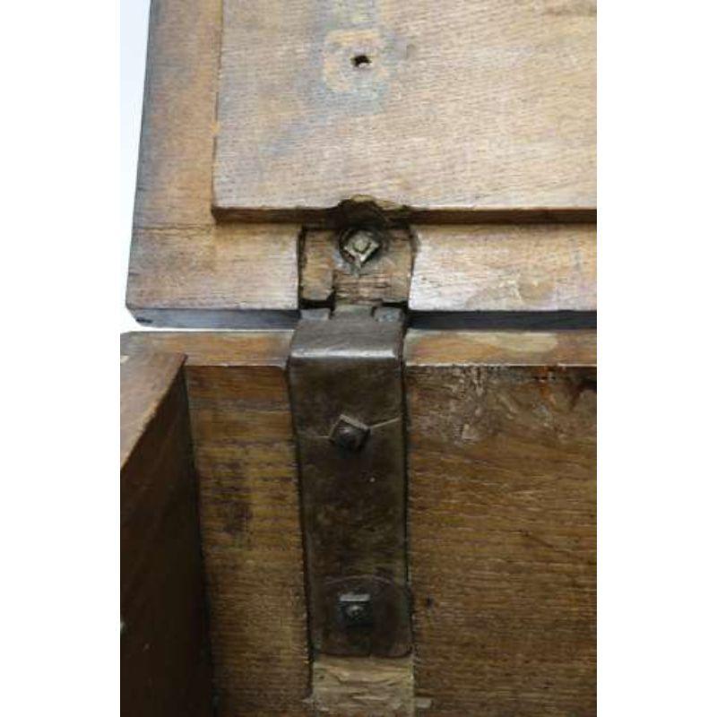 19th Century English ships or country house carved oak and steel bound strong box, circa 1840 For Sale