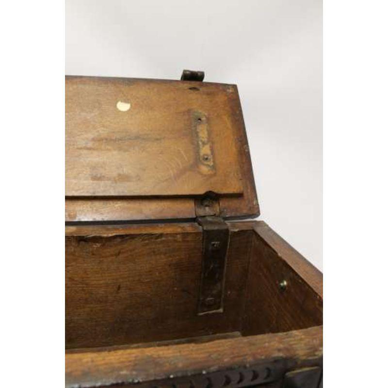 Oak English ships or country house carved oak and steel bound strong box, circa 1840 For Sale